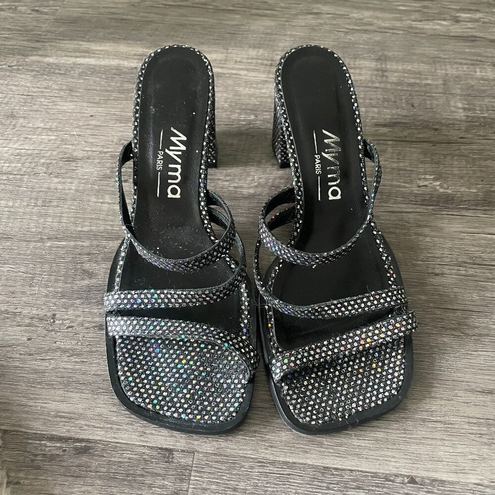 Vintage sparkly low (3 inch) heeled sandals